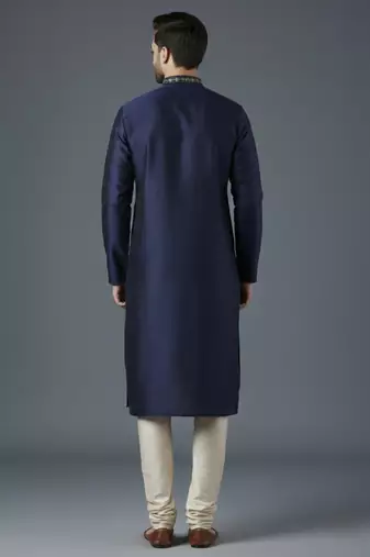 Navy embroidered dupion silk kurta set