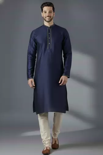 Navy dupion silk kurta set