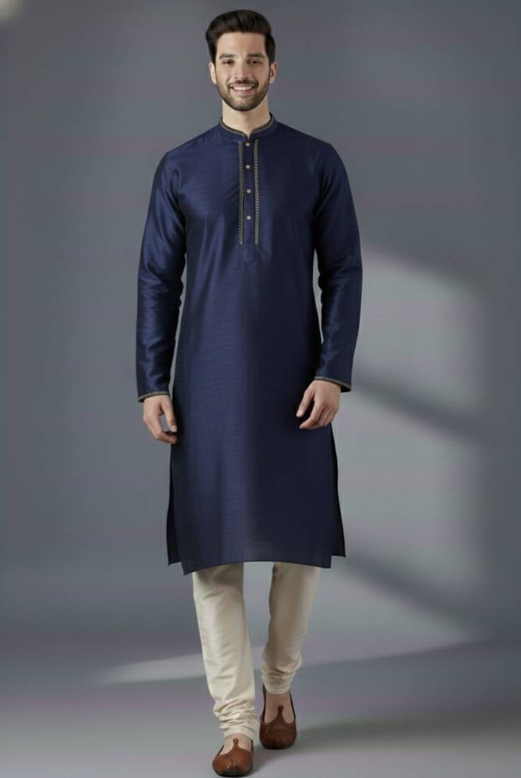 Navy dupion silk kurta set