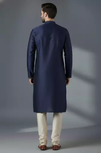 Navy dupion silk kurta set