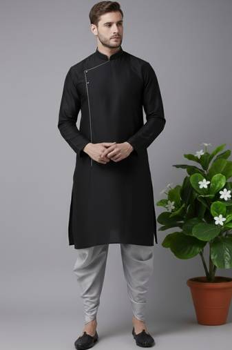 Black embroidered dupion silk kurta set