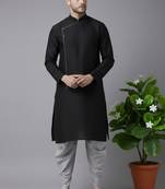 Black embroidered dupion silk kurta set