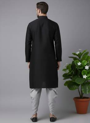Black embroidered dupion silk kurta set 2
