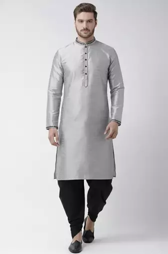 Grey embroidered dupion silk kurta set