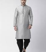 Grey embroidered dupion silk kurta set