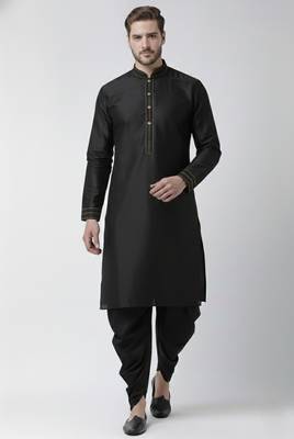 Black embroidered dupion silk kurta set 2