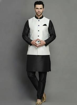 White-black dupion silk kurta set 1