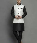 White-black dupion silk kurta set