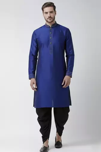 Royal blue embroidered dupion silk kurta set
