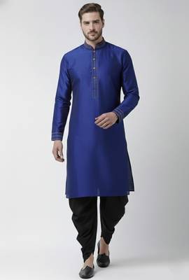 Royal blue embroidered dupion silk kurta set 2
