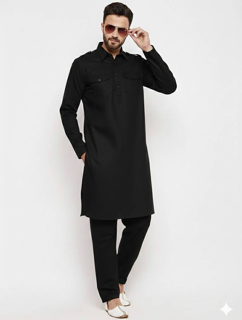 Black cotton kurta set