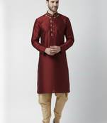 Maroon embroidered dupion silk kurta set