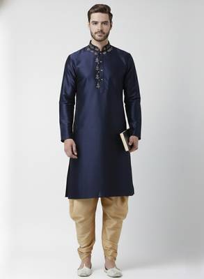 Navy embroidered dupion silk kurta set 1