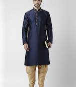 Navy embroidered dupion silk kurta set