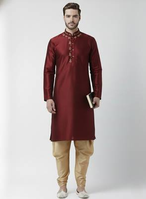 Maroon embroidered dupion silk kurta set 2