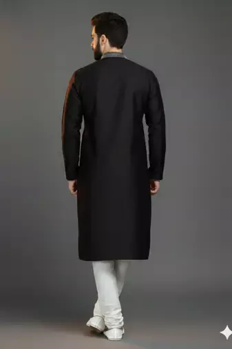 Black embroidered dupion silk kurta set