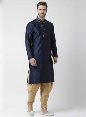 Navy embroidered dupion silk kurta set 2