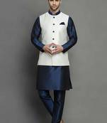 White-navy dupion silk kurta set