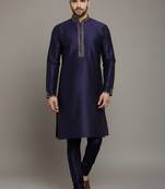 Navy embroidered dupion silk kurta set