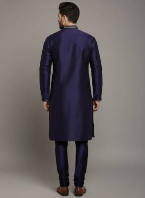 Navy embroidered dupion silk kurta set 2
