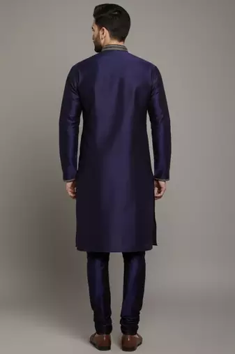Navy embroidered dupion silk kurta set