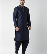 Navy embroidered dupion silk kurta set