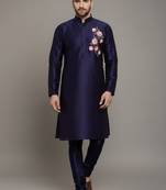 Navy embroidered dupion silk kurta set