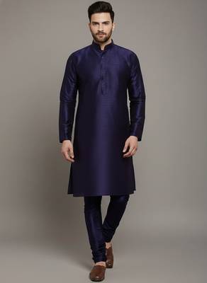 Navy embroidered dupion silk kurta set 1