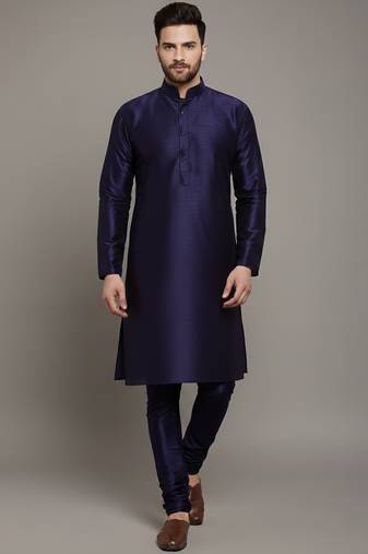 Navy embroidered dupion silk kurta set