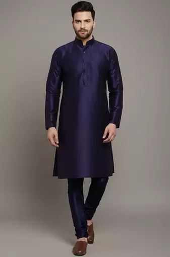 Navy embroidered dupion silk kurta set