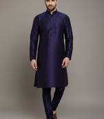 Navy embroidered dupion silk kurta set