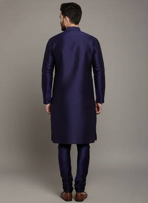 Navy embroidered dupion silk kurta set 2
