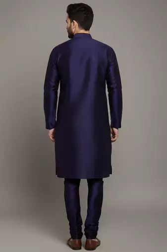 Navy embroidered dupion silk kurta set