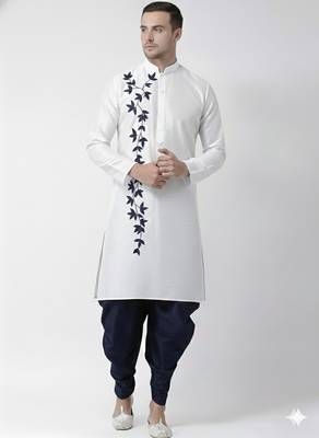 White embroidered dupion silk kurta set 1