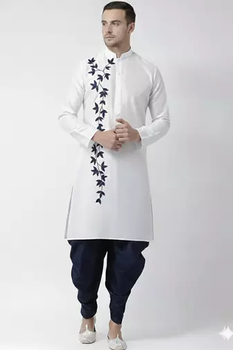 White embroidered dupion silk kurta set