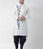 White embroidered dupion silk kurta set