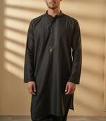 Black embroidered cotton kurta set