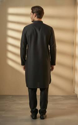 Black embroidered cotton kurta set 3