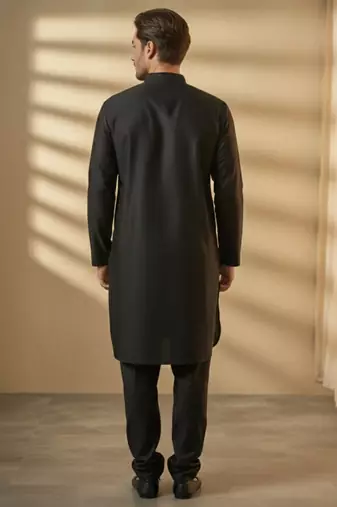 Black embroidered cotton kurta set