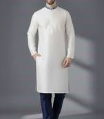 White embroidered dupion silk kurta set