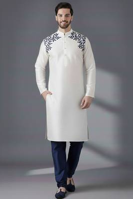 White embroidered dupion silk kurta set 1