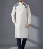 White embroidered dupion silk kurta set