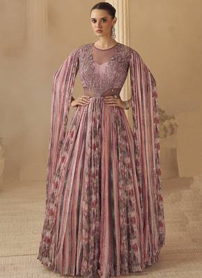 Onion pink chinon silk embroidered trendy wedding look stylish gown 1