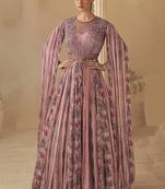 Onion pink chinon silk embroidered trendy wedding look stylish gown
