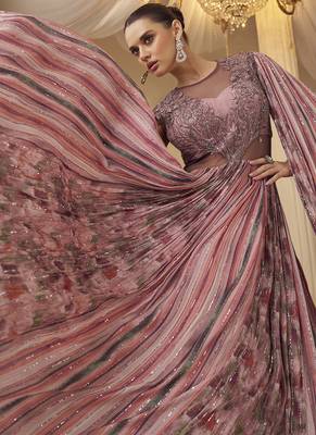 Onion pink chinon silk embroidered trendy wedding look stylish gown 2