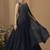 Deep navy blue chinon silk embroidered trendy wedding look stylish gown