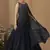 Deep navy blue chinon silk embroidered trendy wedding look stylish gown