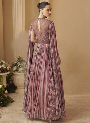 Onion pink chinon silk embroidered trendy wedding look stylish gown 3