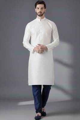 White embroidered dupion silk kurta set 1