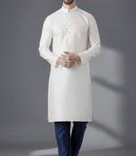 White embroidered dupion silk kurta set